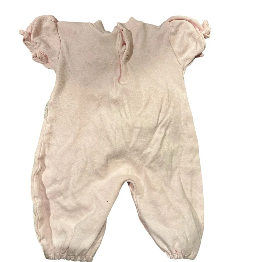 Vintage 90s Pink Baby Romper with Lace and Bow Details